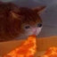 Sad cat eating pizza