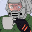 doomguy holding a cup of coffee