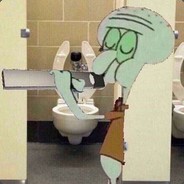 squidward juuling in a bathroom