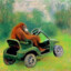 monke driving a golf cart