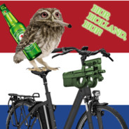 dronken uil op een fiets