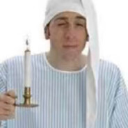 睡帽病号服持蜡烛男子