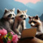 3 Gay Raccoons with a Laptop