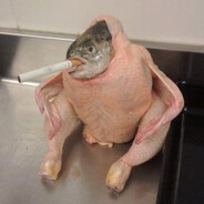 fish inside chicken smoking cig