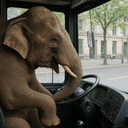 Elefante conduciendo autobús