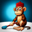 monkey wearing a fez with a mop