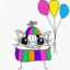 cat with balloons and cap