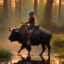 girl on a buffalo