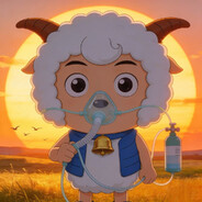 喜羊羊在夕阳下吸氧