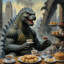 Godzilla Eating Tea And Crumpets