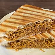 Grilled yakisoba sandwich