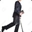 man in a suit on a scoot