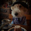 Dog with tea and cake